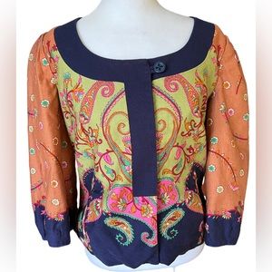 Elevenses Anthropologie Jacket Joyful Vesper Floral Paisley Linen Blend Size 8